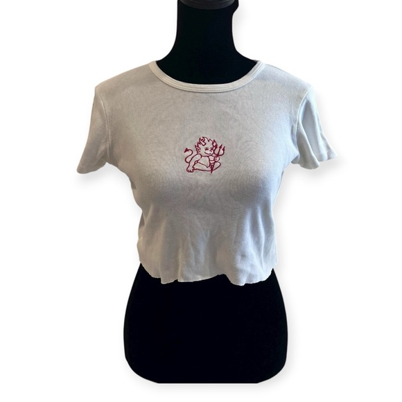 Brandy Melville Tops - brandy melville white and red embroidered devil graphic top y2k grunge vintage